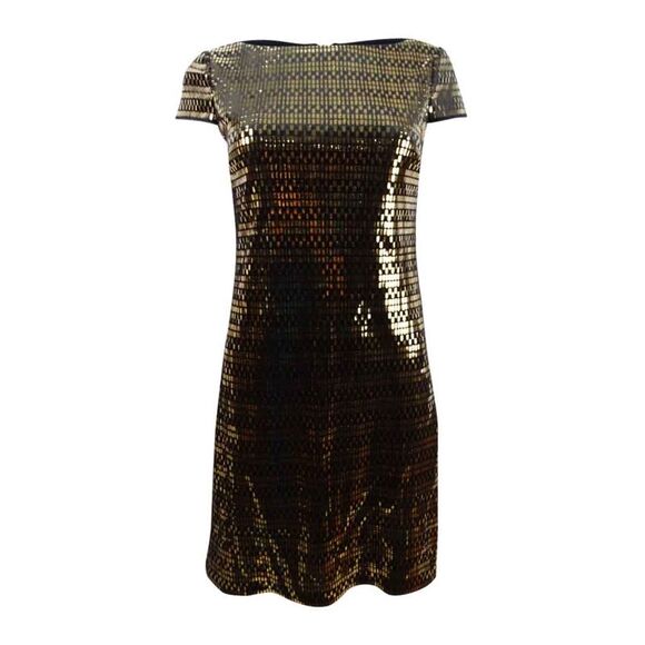 Vince Camuto Women's Metallic Sheath Dress (2, Black/Gold) - Picture 1 of 3